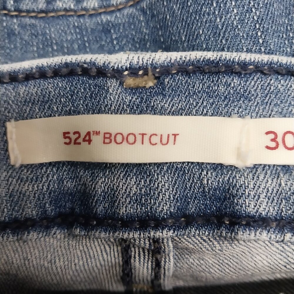 3779 Size 30 Levis 524 Upcycled Bleach Dyed Butterfly Print Bell-Bottoms. - Picture 7 of 8